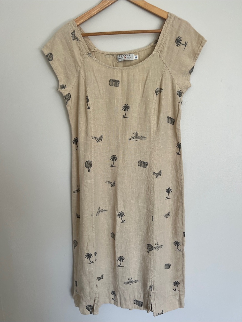 Beige Printed Midi Dress - Lightweight Travel Motif